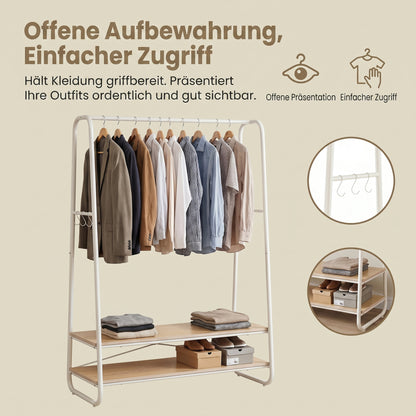 Clothes Rail, Clothes Rack with 2 Shelves, 6 S Hooks
