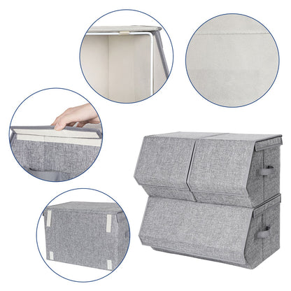 Set of 3 Stackable Storage Boxes with Lid