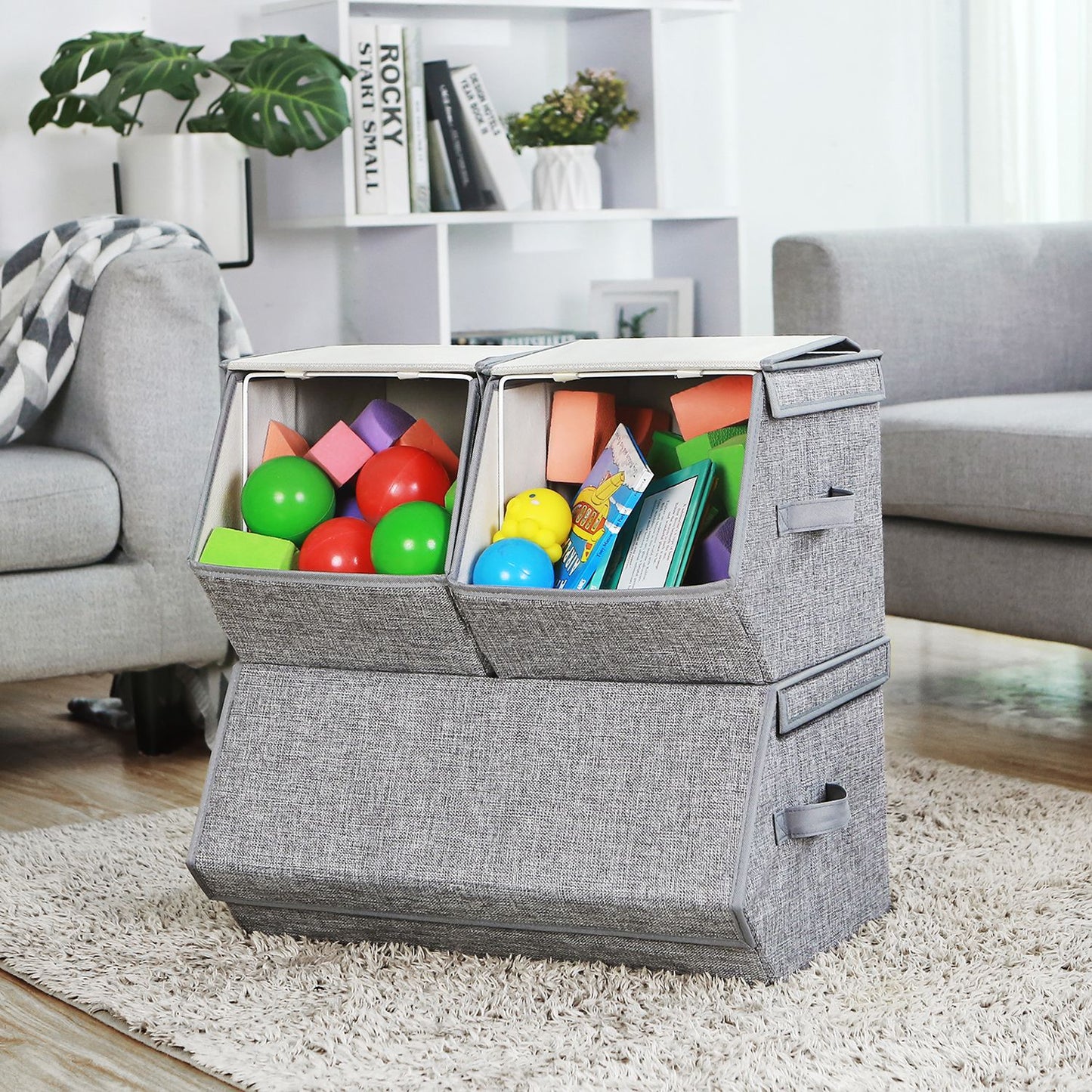 Set of 3 Stackable Storage Boxes with Lid - image 4