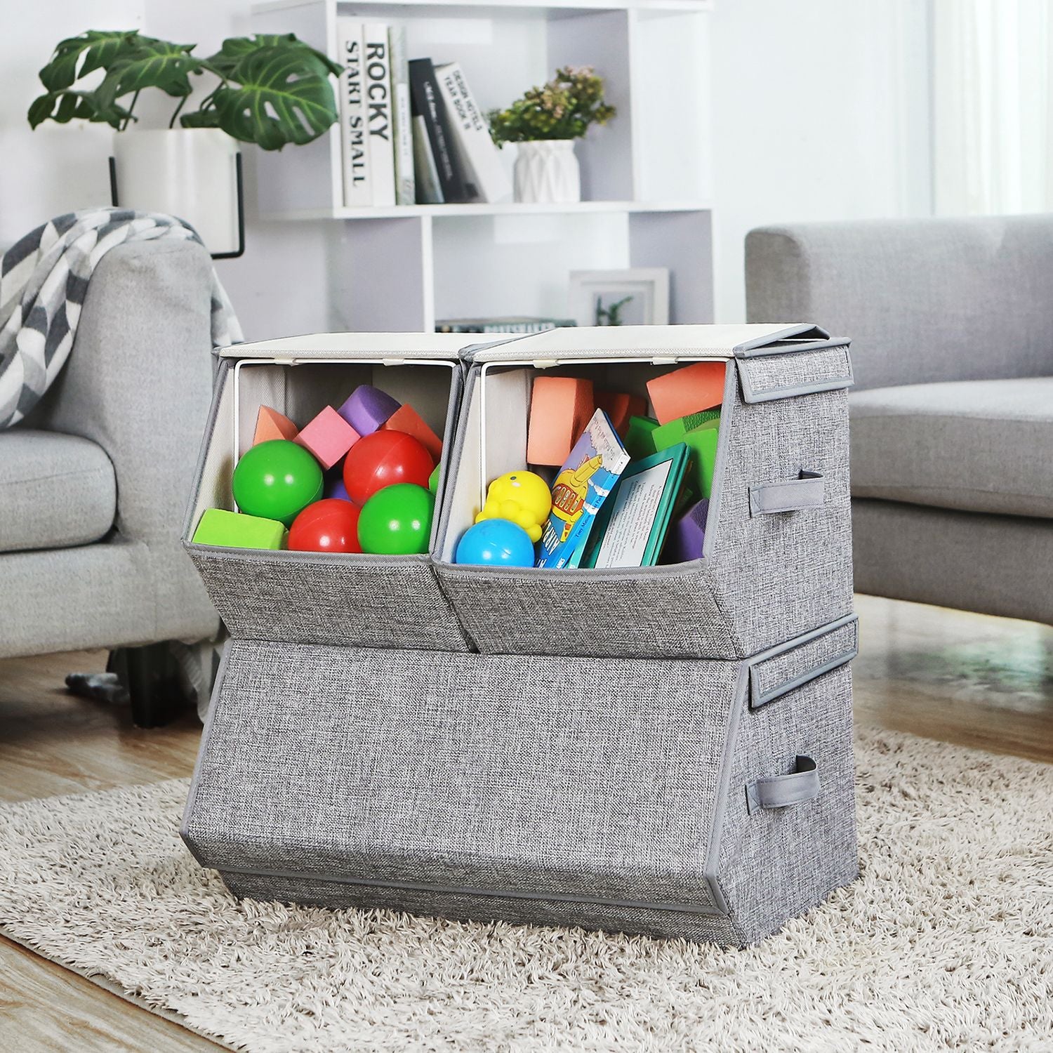 Set of 3 Stackable Storage Boxes with Lid - image 4
