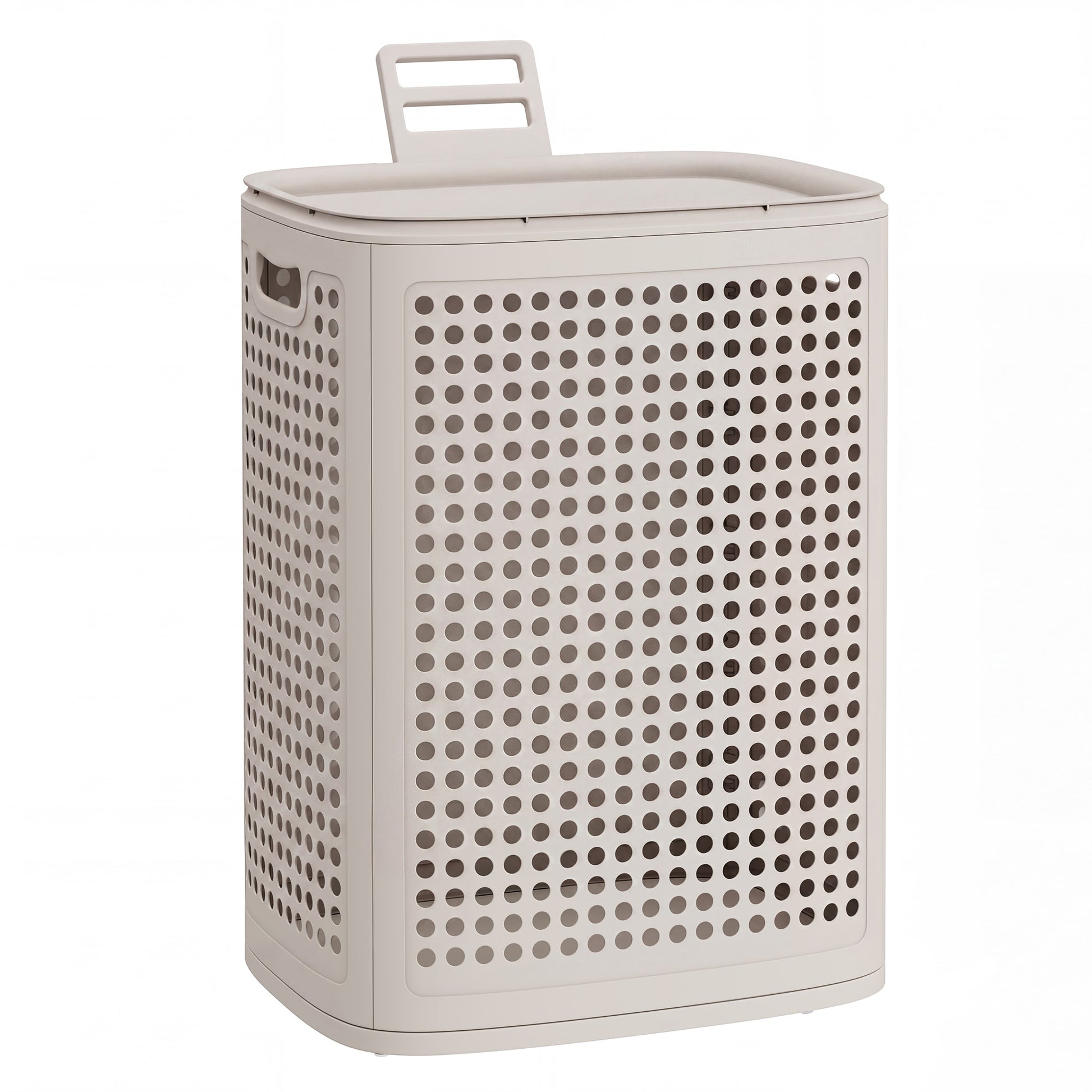 Slim Plastic Laundry Basket with Lid 19.8 Gallons Cream - image 1