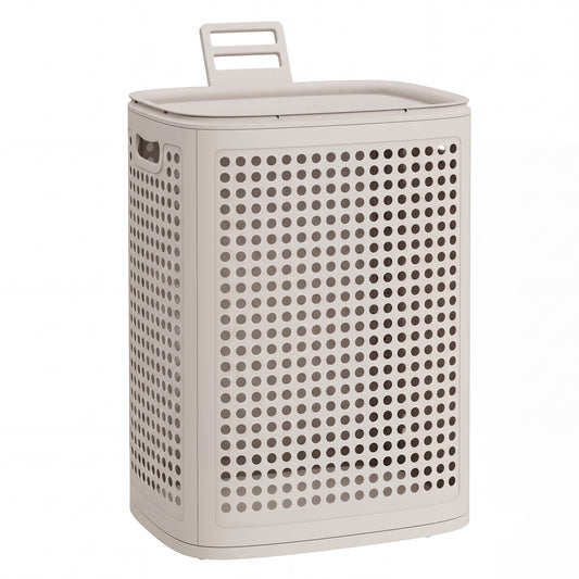 Slim Plastic Laundry Basket with Lid 19.8 Gallons Cream - image 1