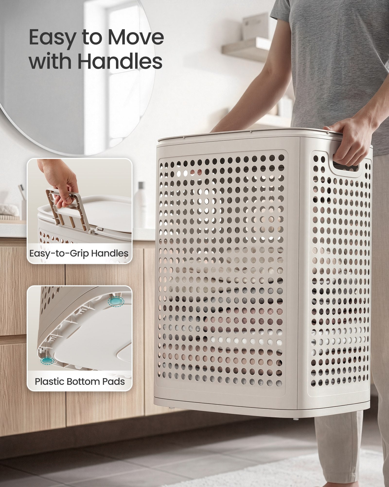Slim Plastic Laundry Basket with Lid 19.8 Gallons Cream - image 5