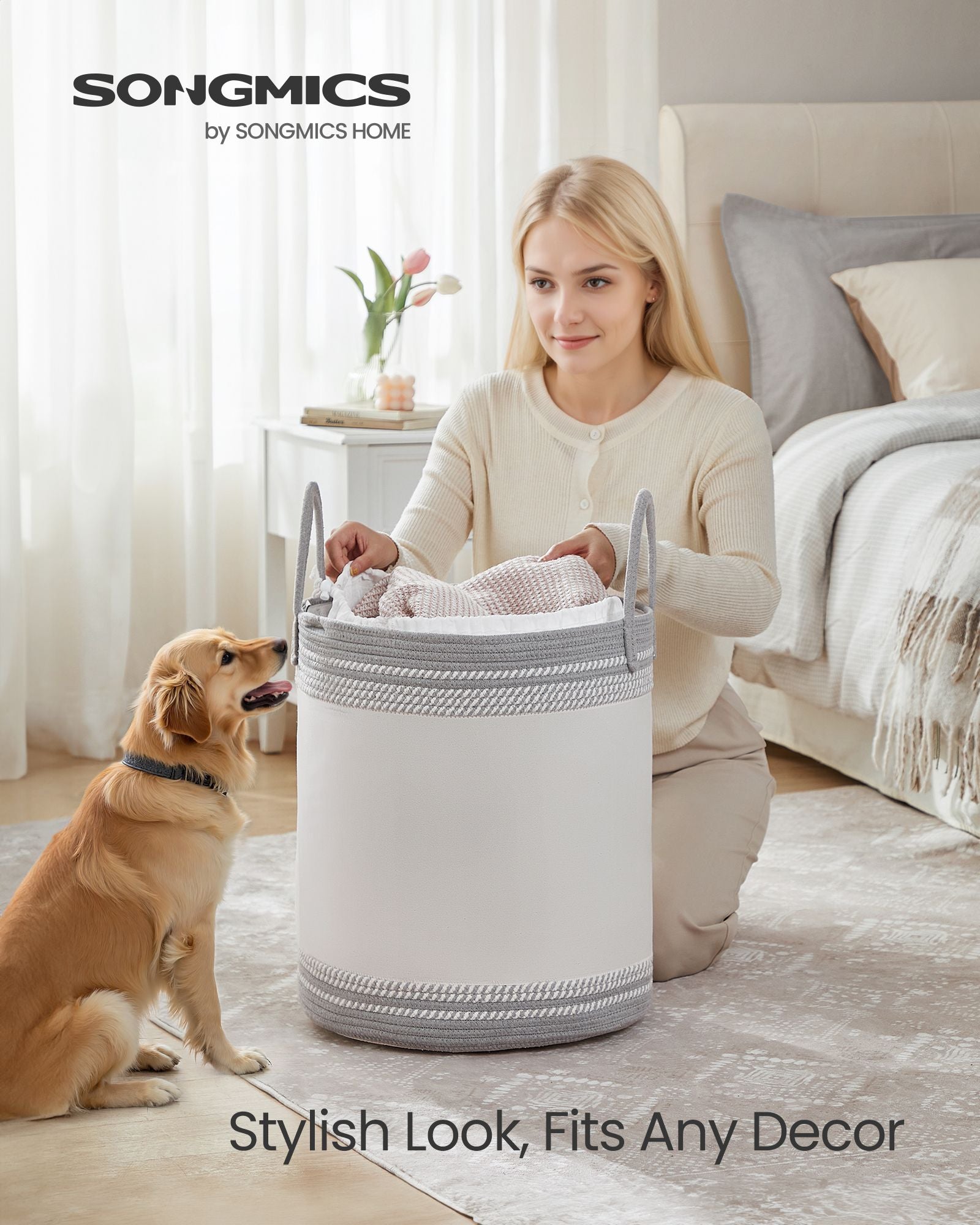 Laundry Hamper, 18.9 Gal., 16.1 x 16.1 x 18.1 Inches, Dove Gray - image 2