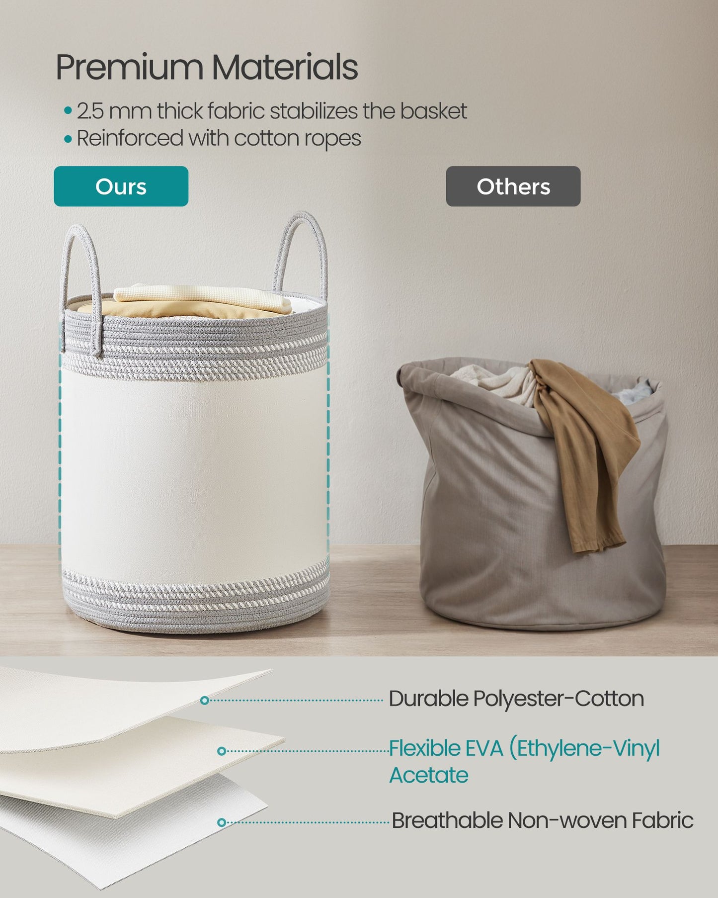 Laundry Hamper, 18.9 Gal., 16.1 x 16.1 x 18.1 Inches, Dove Gray - image 3
