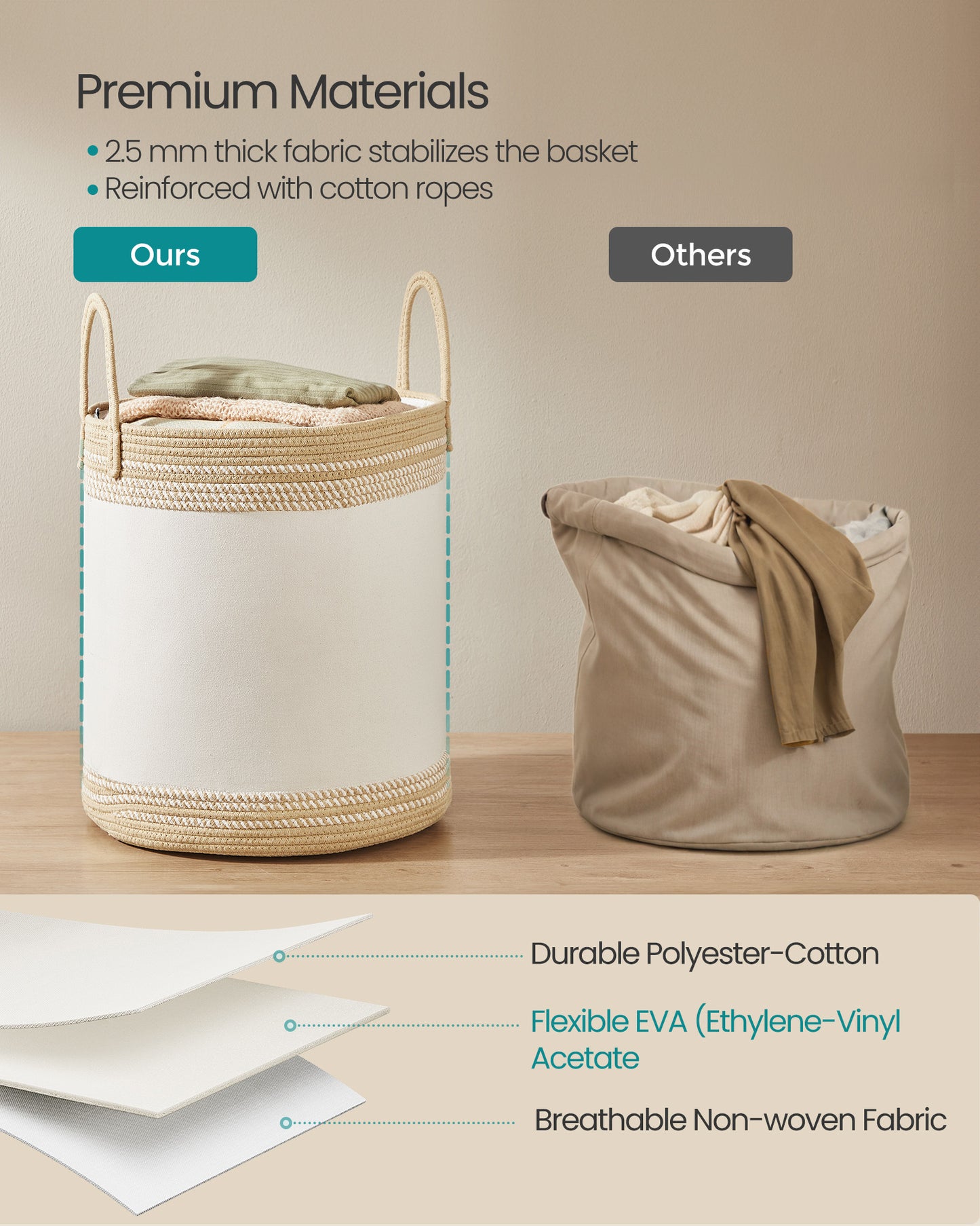 Laundry Hamper, 18.9 Gal., 16.1 x 16.1 x 18.1 Inches, Dove Gray - image 8