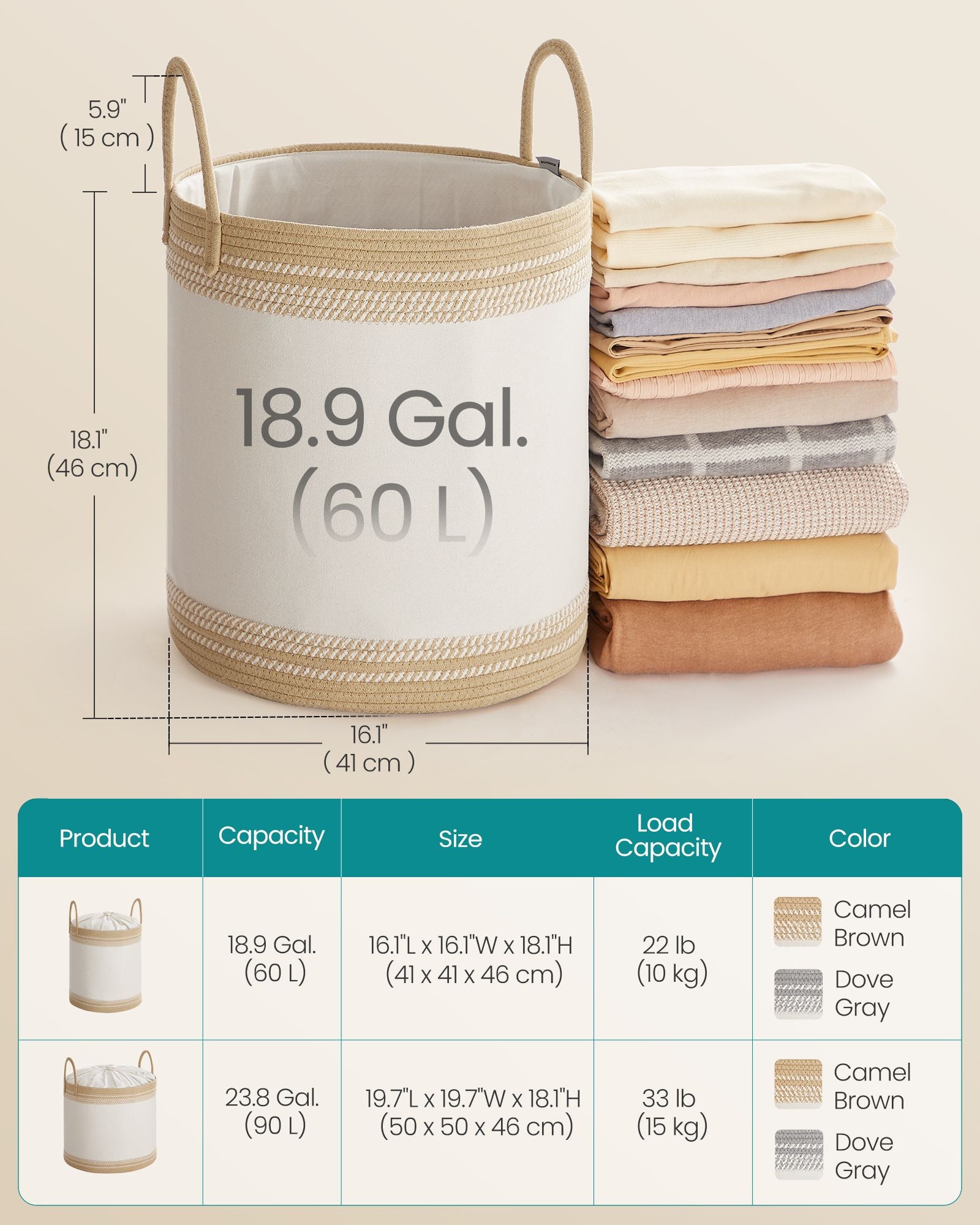 Laundry Hamper, 18.9 Gal., 16.1 x 16.1 x 18.1 Inches, Dove Gray - image 10