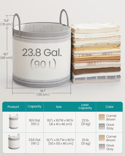 Laundry Hamper, 23.8 Gal., 19.7 x 19.7 x 18.1 Inches, Dove Gray