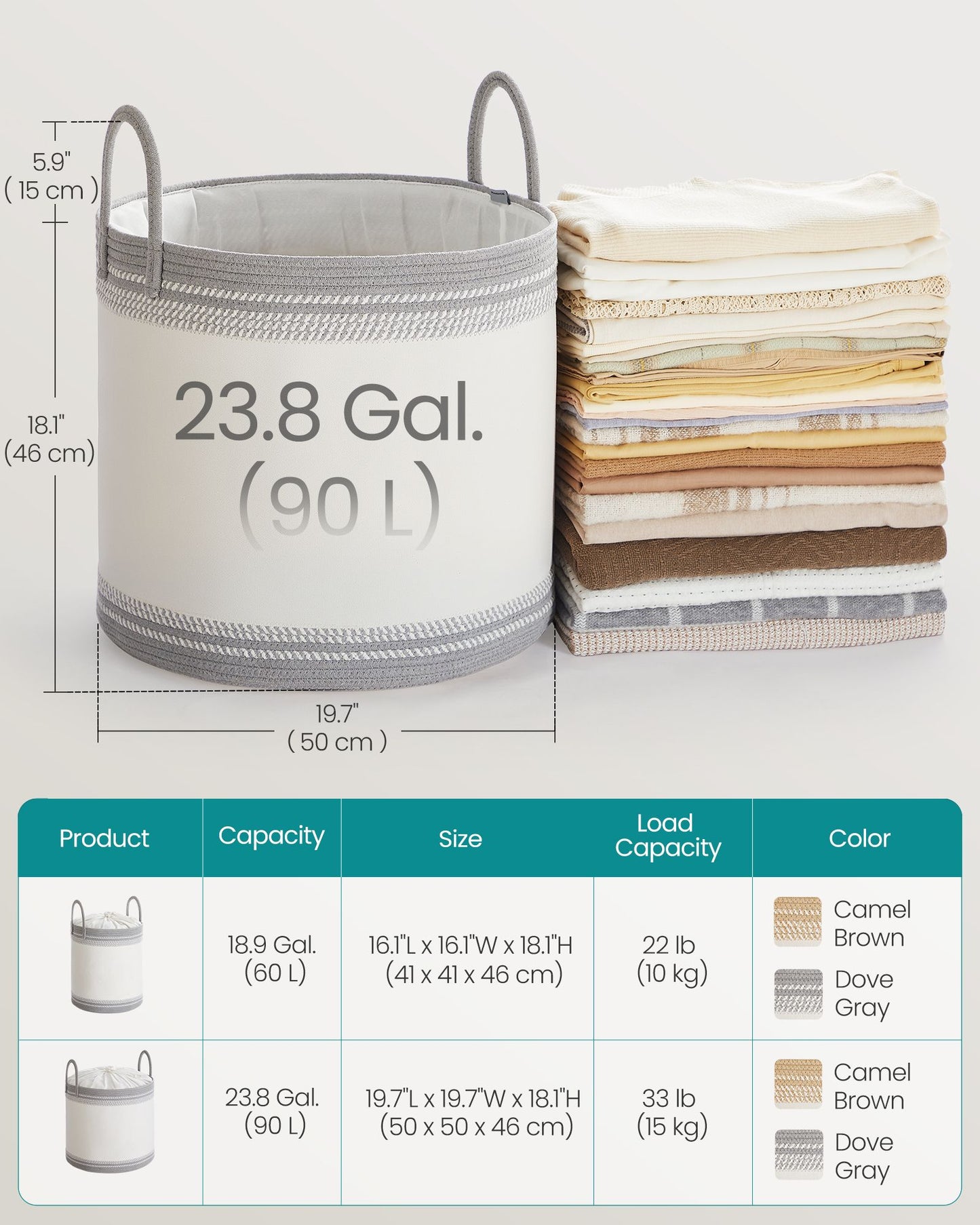 Laundry Hamper, 18.9 Gal., 16.1 x 16.1 x 18.1 Inches, Dove Gray - image 16