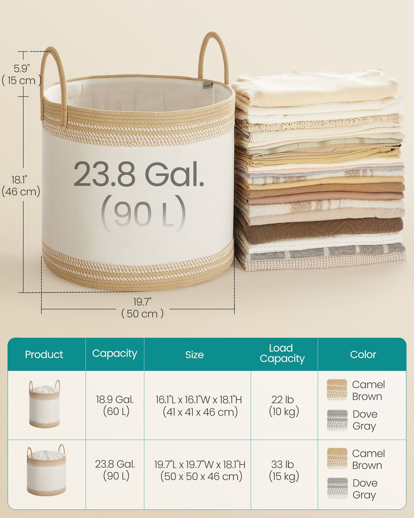 Laundry Hamper, 18.9 Gal., 16.1 x 16.1 x 18.1 Inches, Dove Gray - image 22