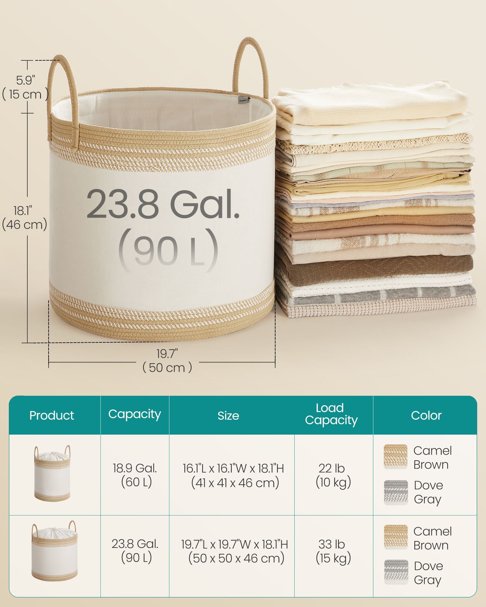 Laundry Hamper, 18.9 Gal., 16.1 x 16.1 x 18.1 Inches, Dove Gray - image 22