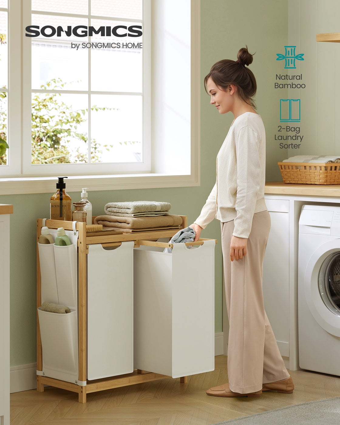 Laundry Basket with 2 Compartments 63 x 33 x 78 cm - image 2