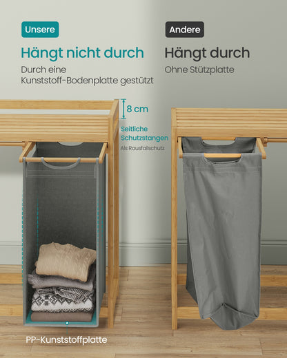 3-Compartment Laundry Basket, 150L with Shelf & Pockets, Dove Grey