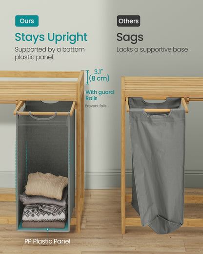 3-Compartment Laundry Basket, 150L with Shelf & Pockets, Dove Grey - image 5