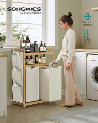 Laundry hamper with multiple compartments shelf and side pockets - image 3