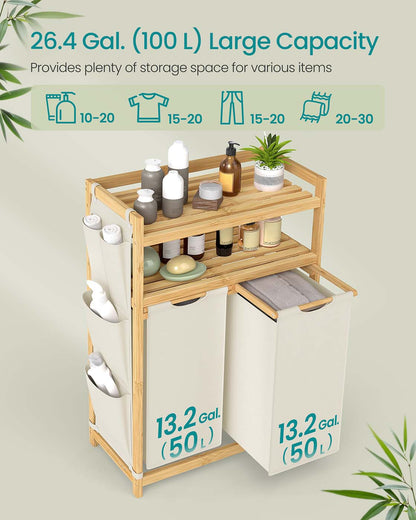 Laundry hamper with multiple compartments shelf and side pockets - image 4