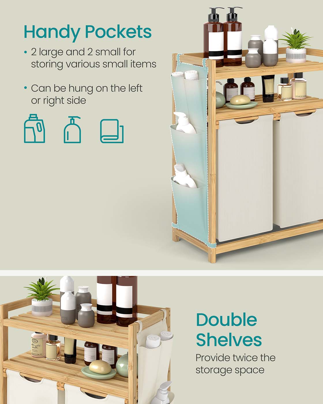 Laundry hamper with multiple compartments shelf and side pockets - image 5