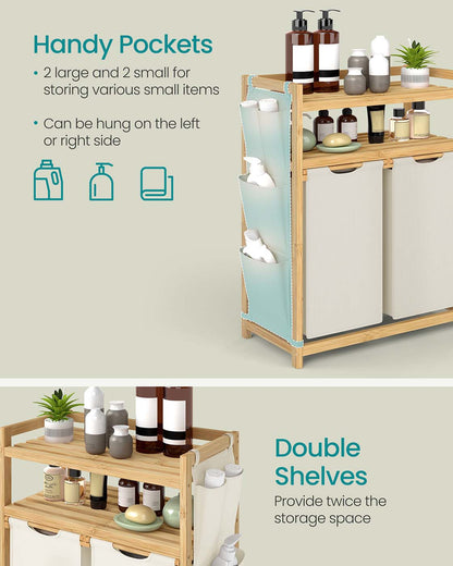 Laundry hamper with multiple compartments shelf and side pockets - image 5