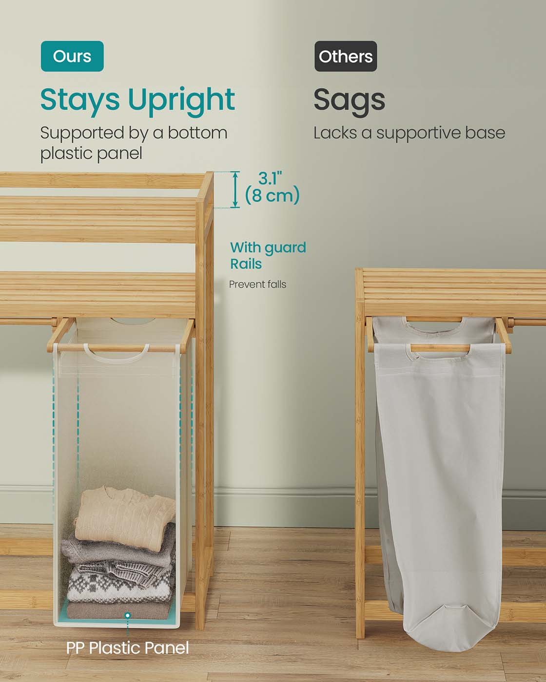 Laundry hamper with multiple compartments shelf and side pockets - image 6