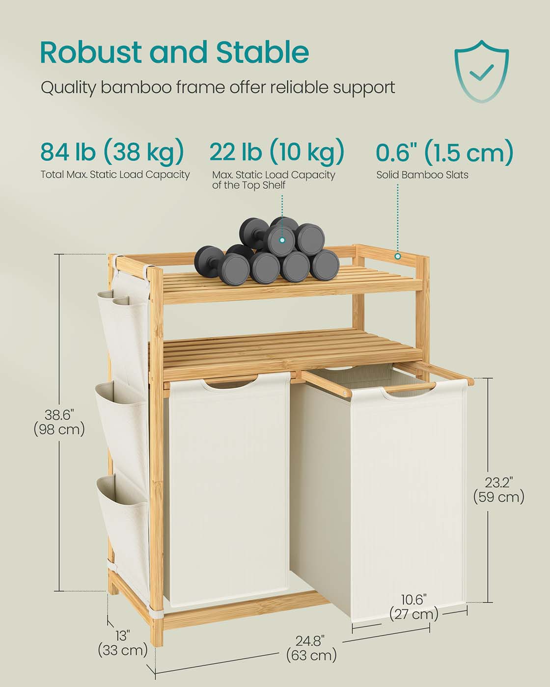Laundry hamper with multiple compartments shelf and side pockets - image 8