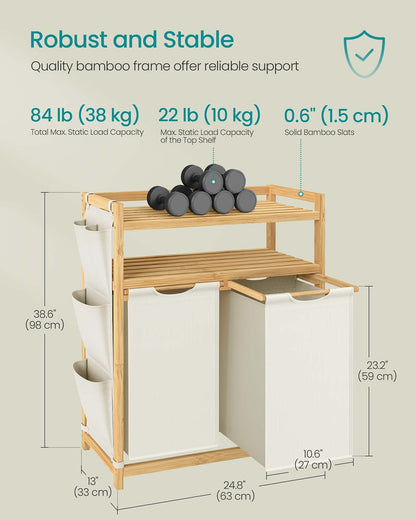 Laundry hamper with multiple compartments shelf and side pockets - image 8