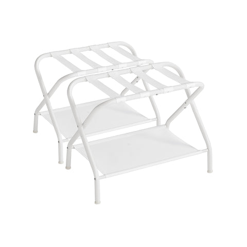 Set of 2 Luggage Racks with Fabric Shelves Cloud White