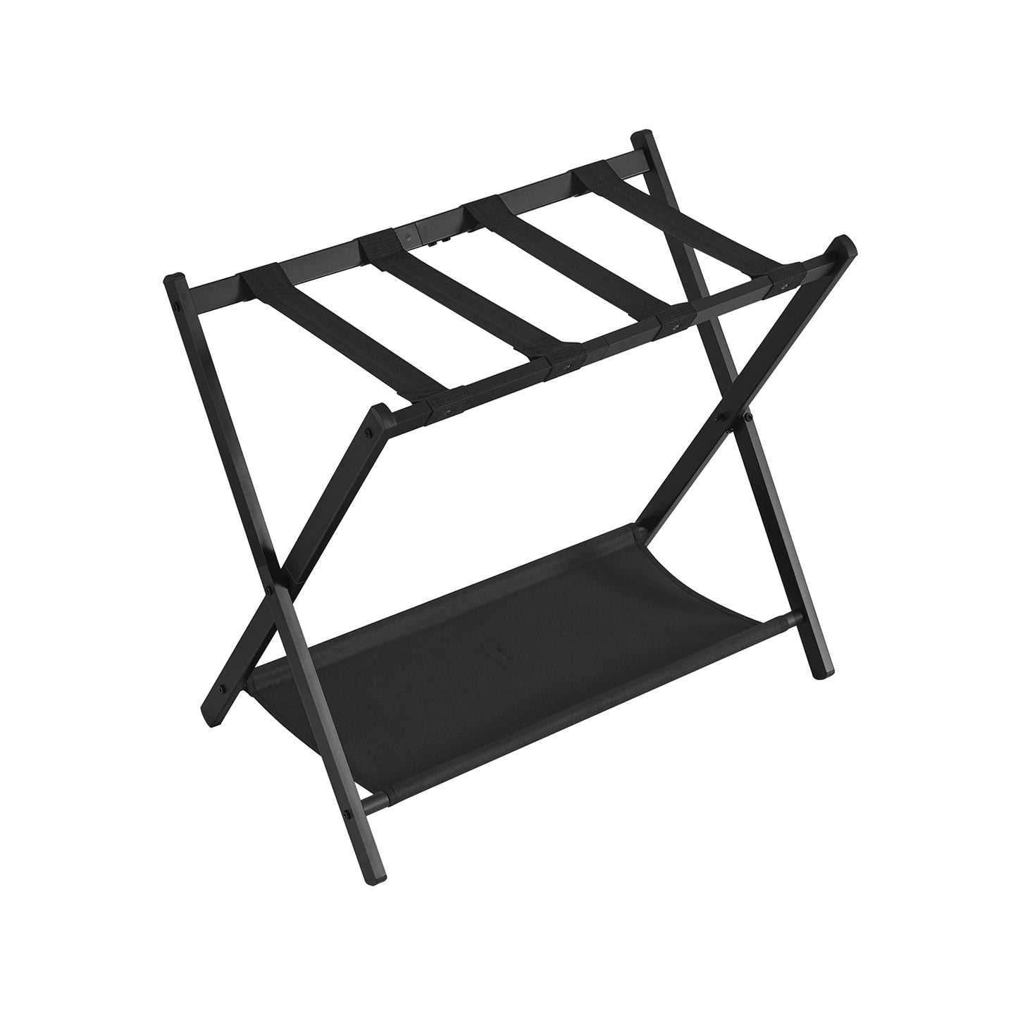 Luggage Rack for Guest Room, Suitcase Stand with Storage Shelf, Steel Frame, Foldable for Easy Storage, Hotel, Bedroom, Black - HWLEXTRA 