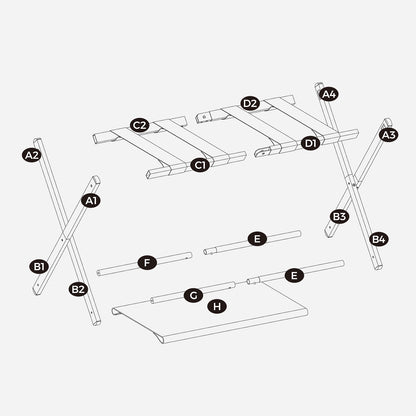 Luggage Rack for Guest Room, Suitcase Stand with Storage Shelf, Steel Frame, Foldable for Easy Storage, Hotel, Bedroom, Black