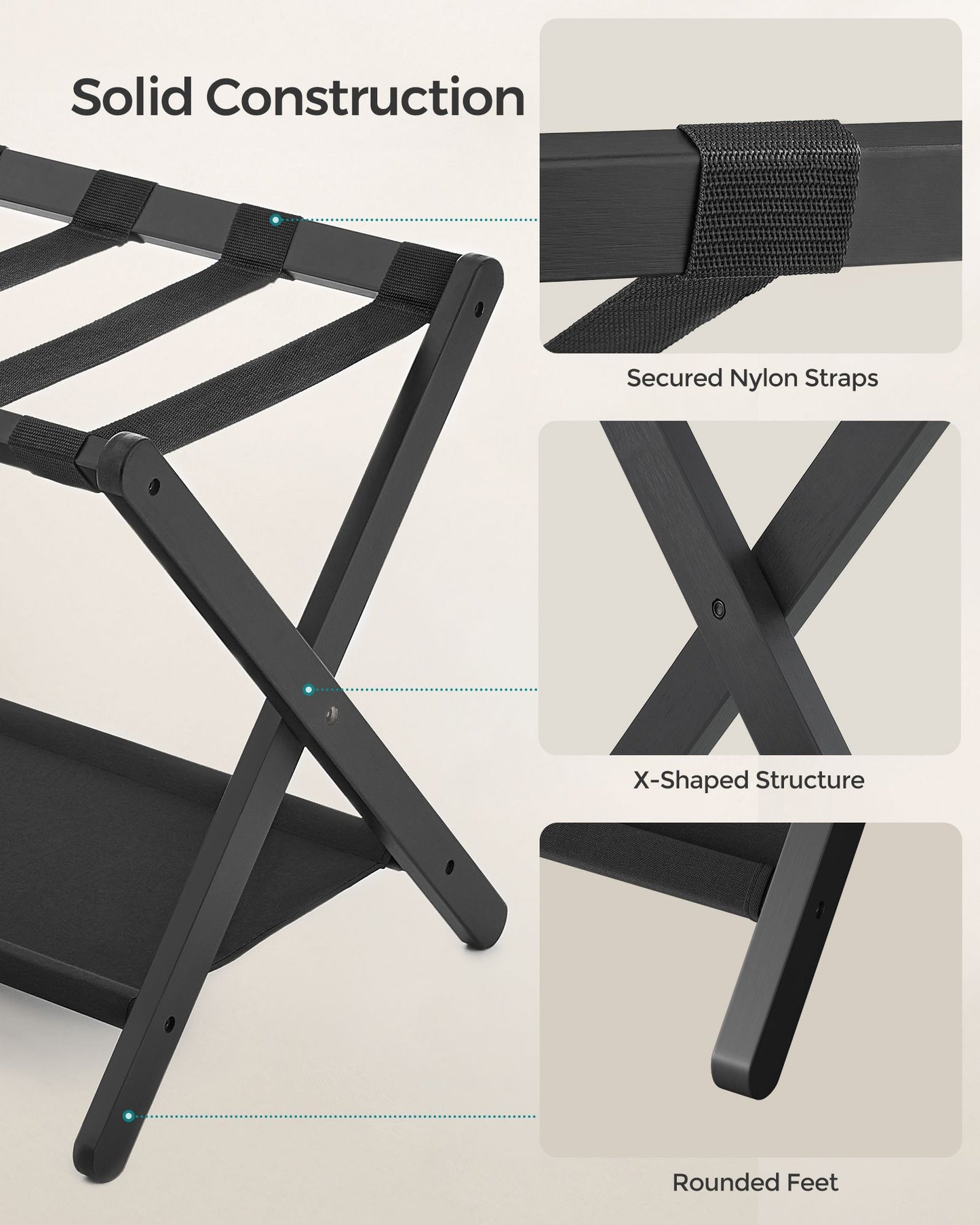 Folding Suitcase Stand with Storage Shelf - HWLEXTRA 