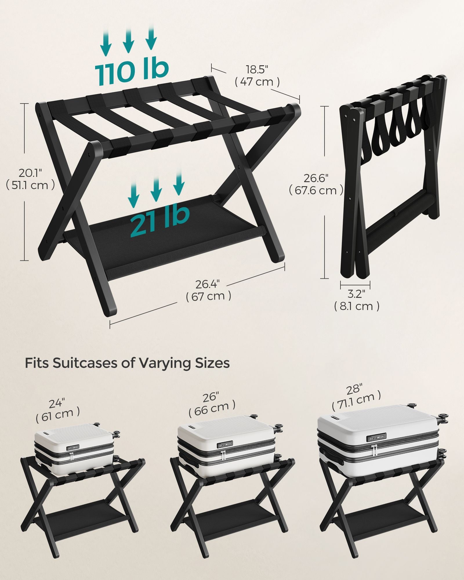 Folding Suitcase Stand with Storage Shelf - HWLEXTRA 
