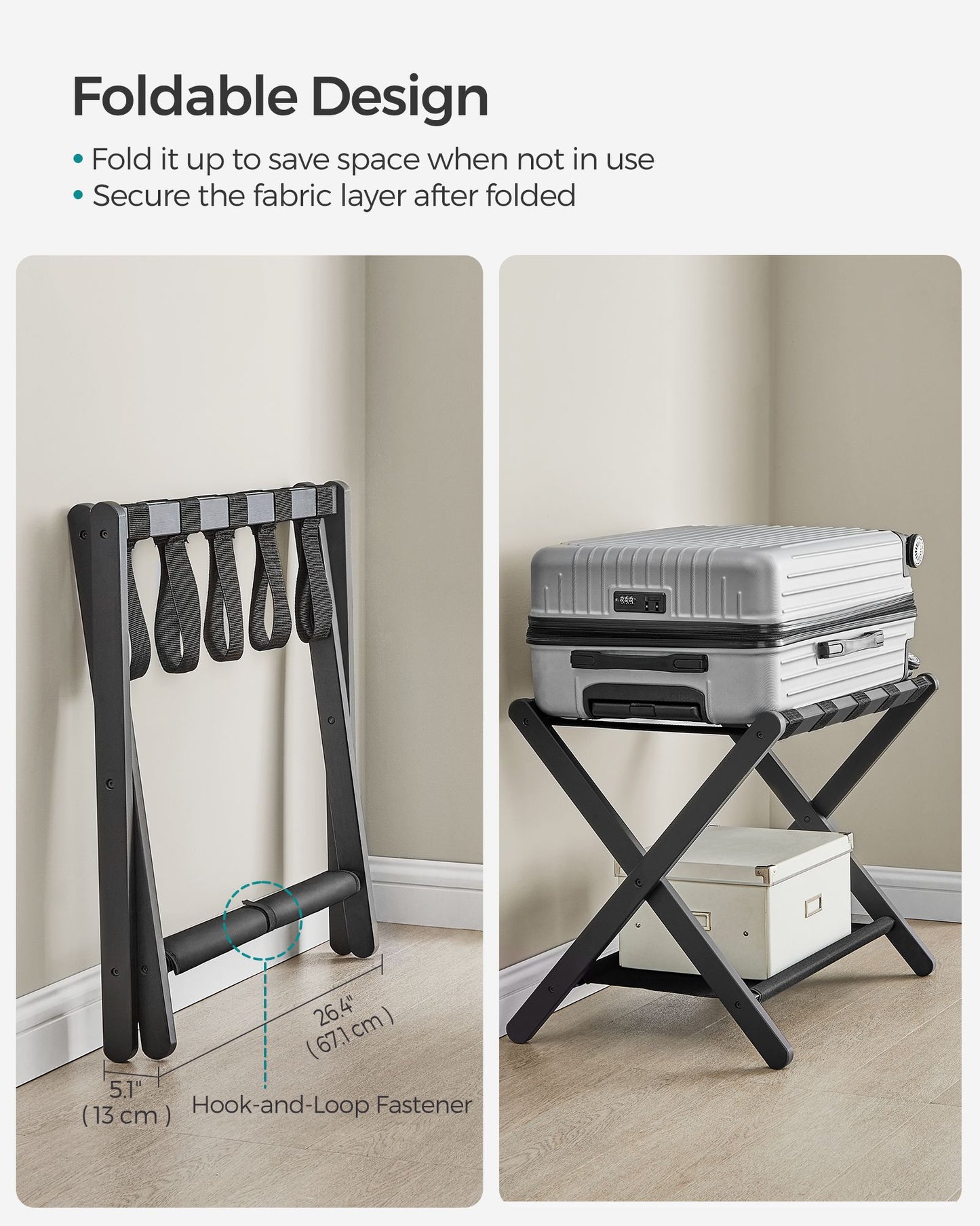 Folding Suitcase Stand with Storage Shelf - HWLEXTRA 