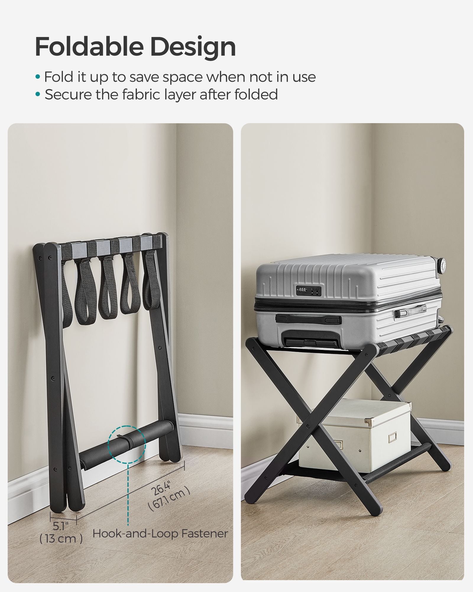 Folding Suitcase Stand with Storage Shelf - HWLEXTRA 