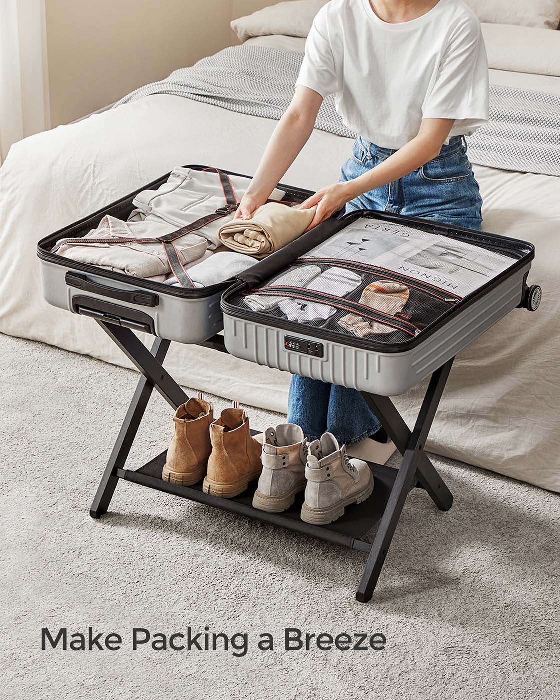 Set of 2 Luggage Racks with Storage Shelves