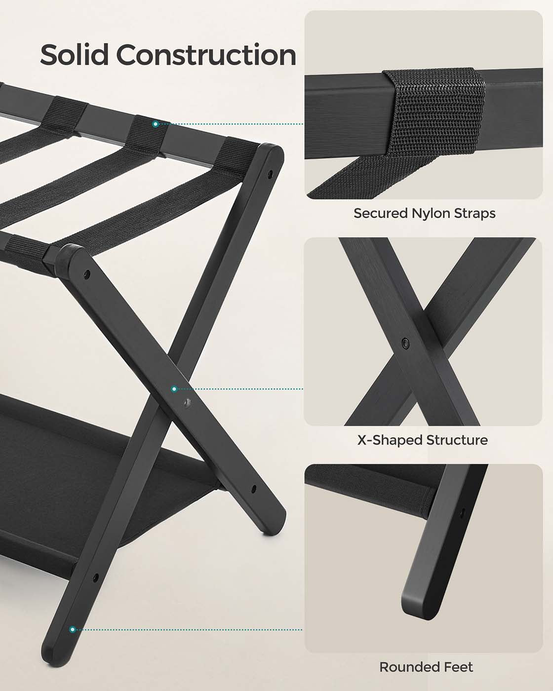 Set of 2 Luggage Racks with Storage Shelves