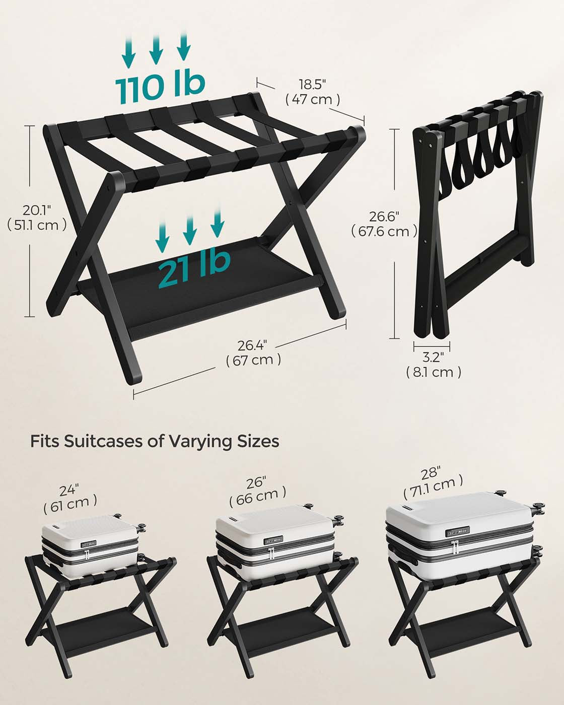 Set of 2 Luggage Racks with Storage Shelves