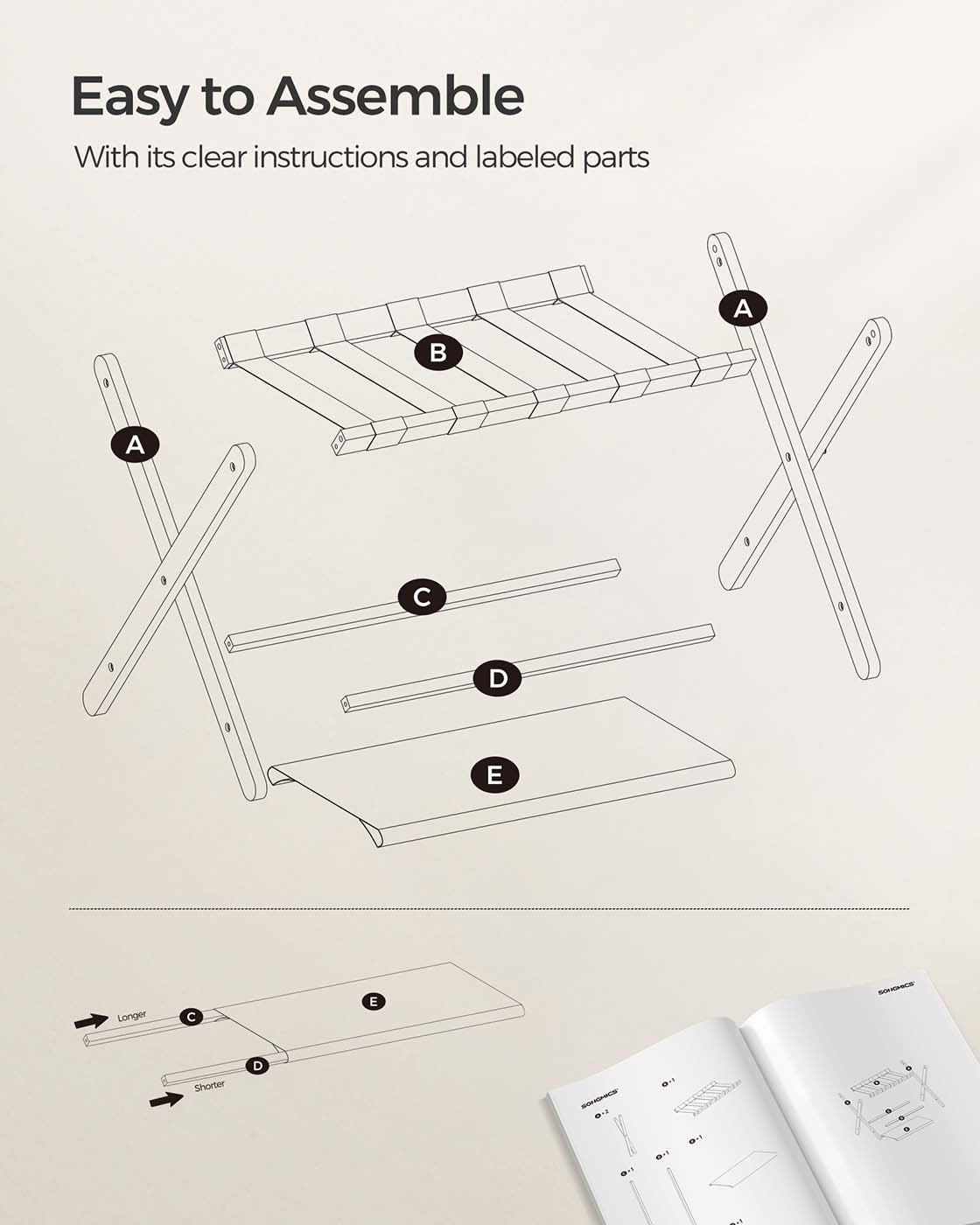 Set of 2 Luggage Racks with Storage Shelves