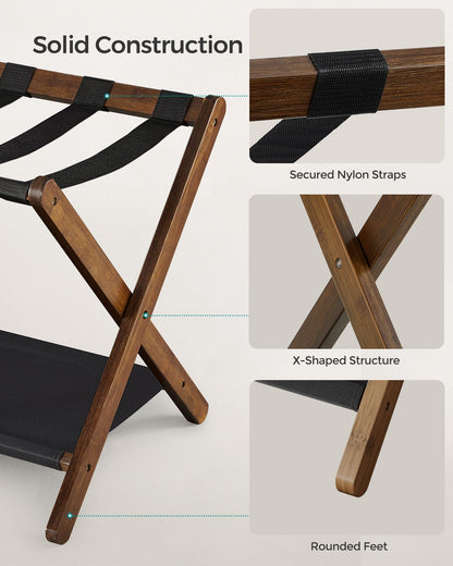 Folding Luggage Rack with Storage Shelf - HWLEXTRA 
