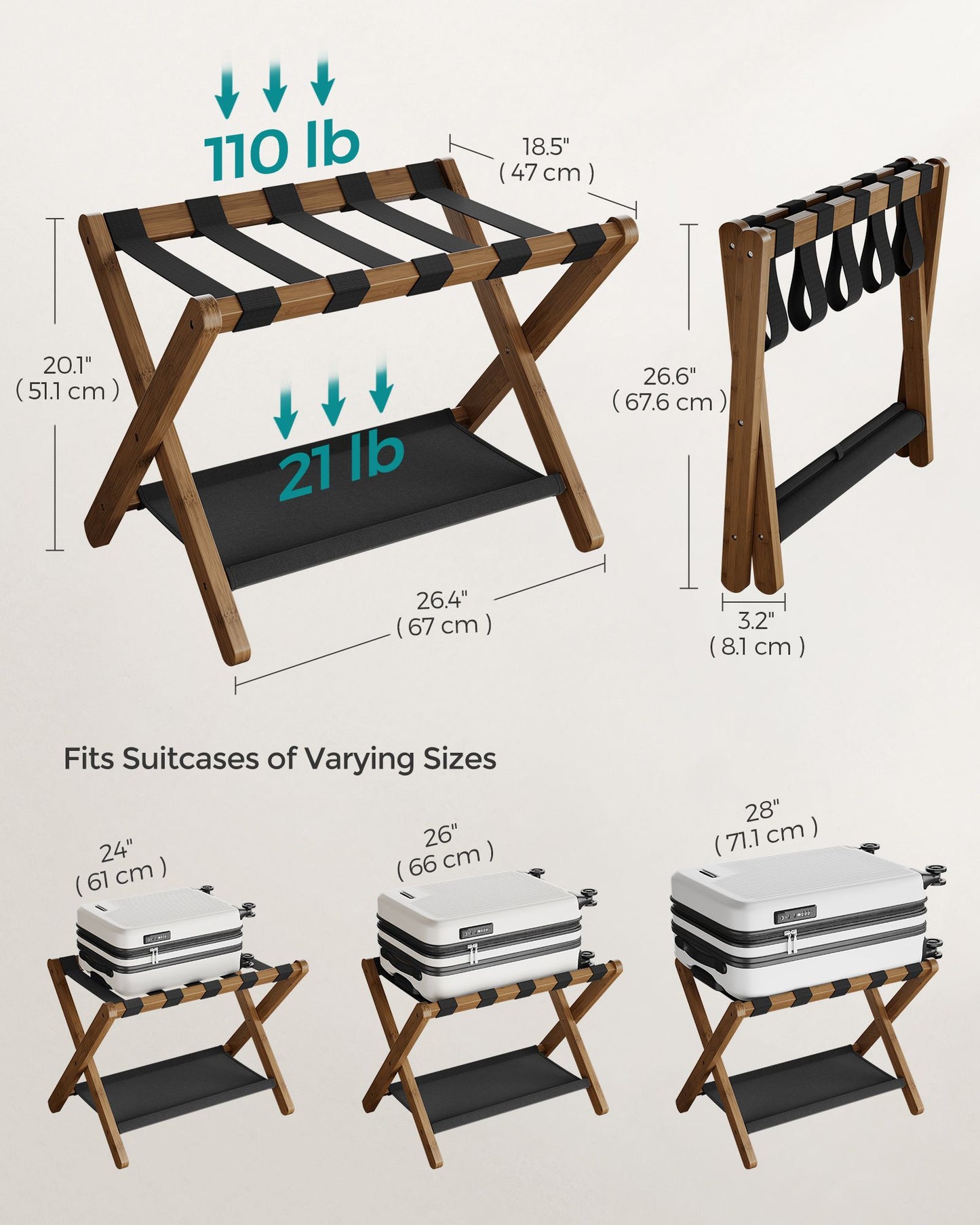 Folding Luggage Rack with Storage Shelf - HWLEXTRA 