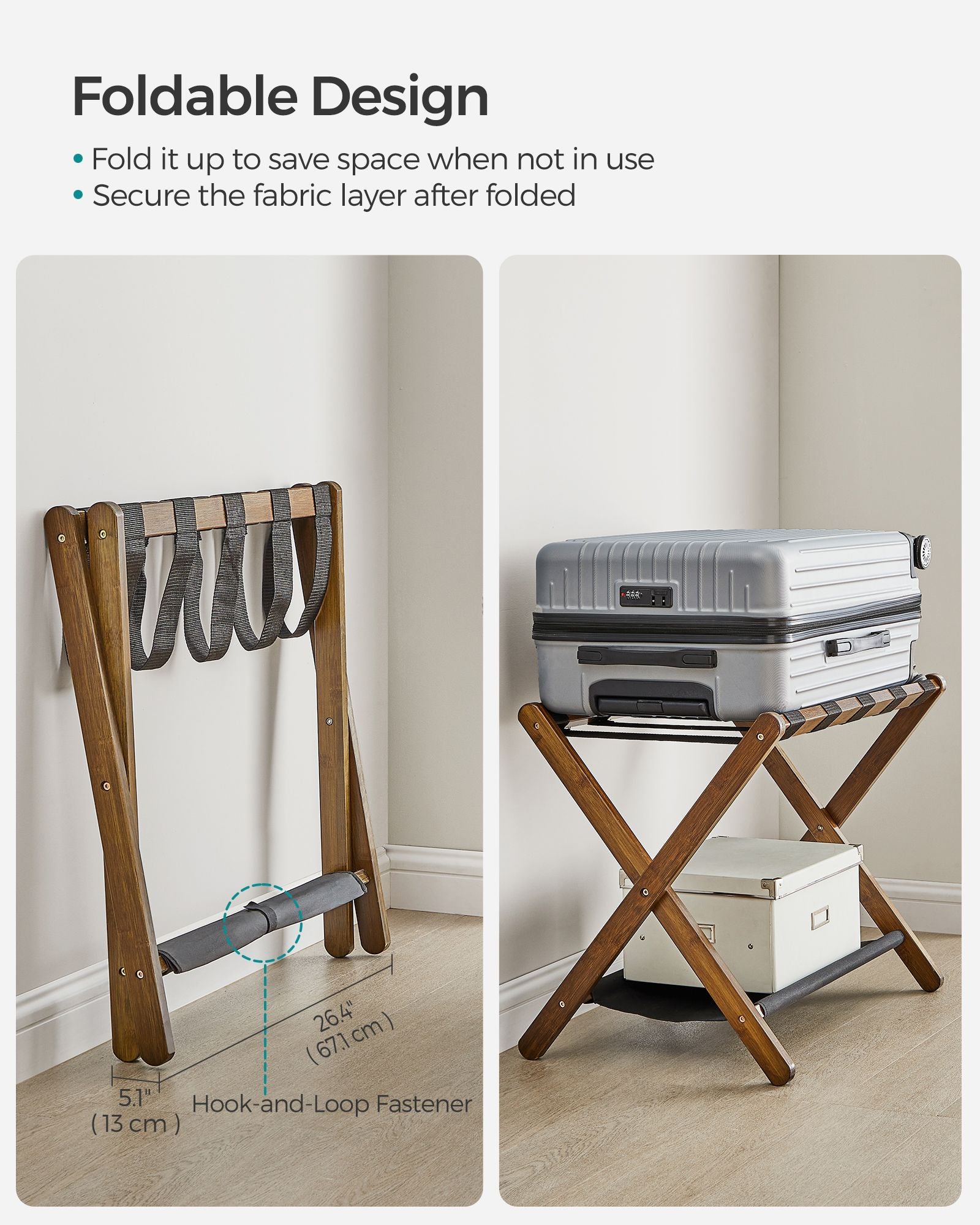 Folding Luggage Rack with Storage Shelf - HWLEXTRA 