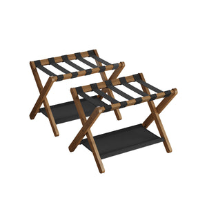 Set of 2 Folding Luggage Rack with Storage Shelf