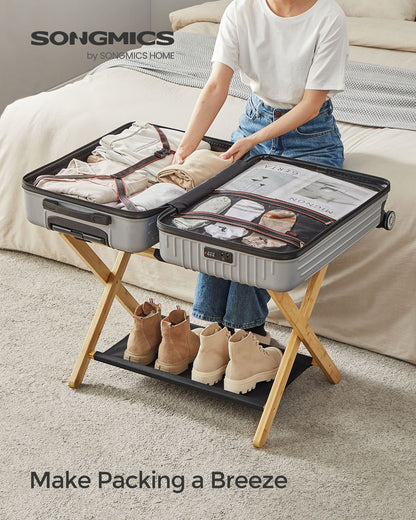 Folding Suitcase Stand with Storage Shelf - HWLEXTRA 