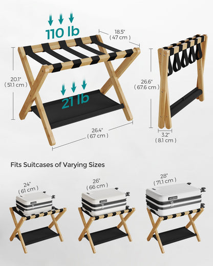 Folding Suitcase Stand with Storage Shelf - HWLEXTRA 