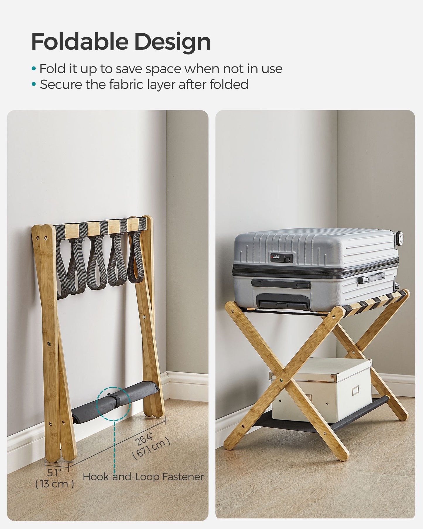 Folding Suitcase Stand with Storage Shelf - HWLEXTRA 