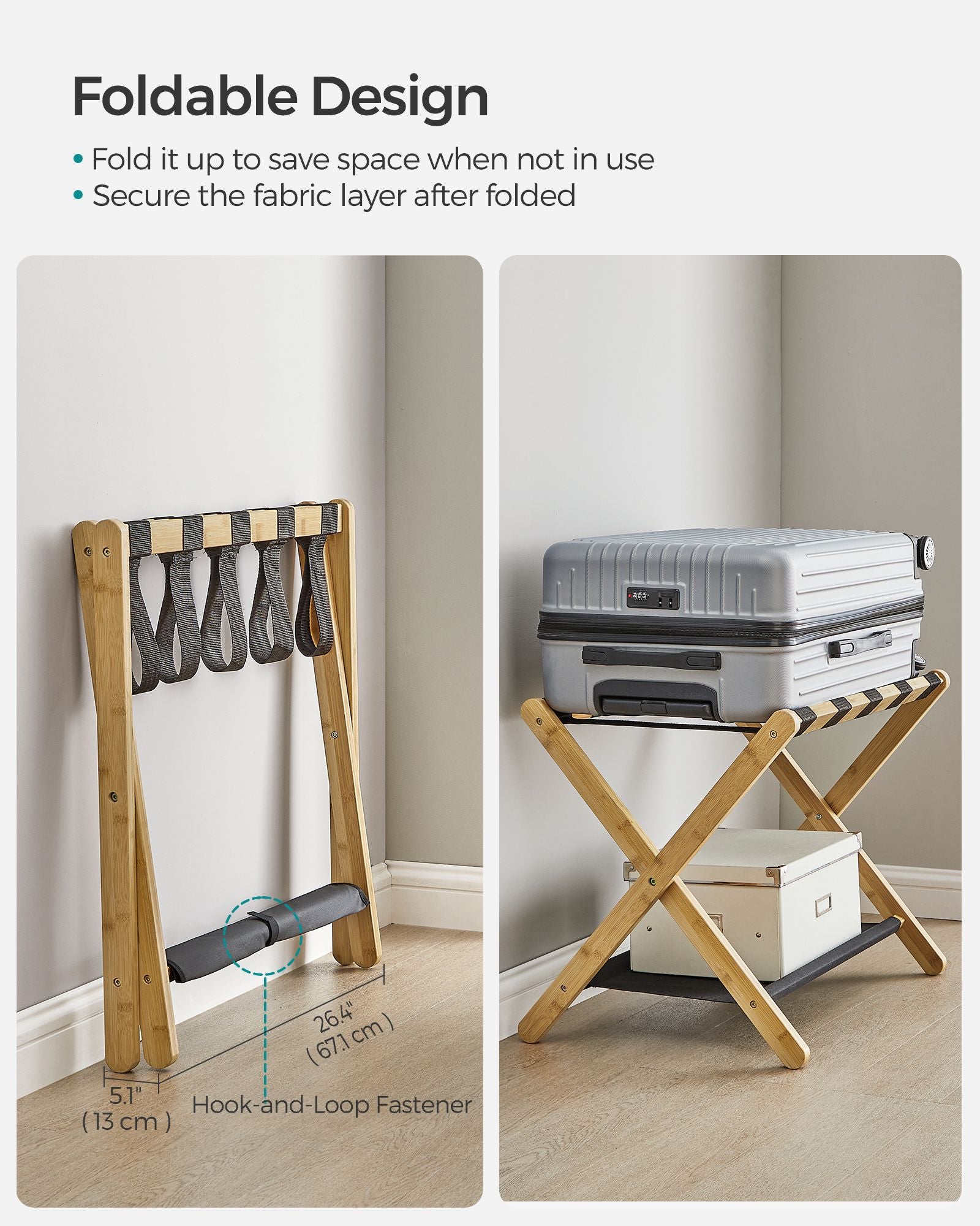 Folding Suitcase Stand with Storage Shelf - HWLEXTRA 