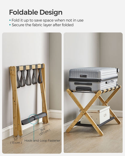Folding Suitcase Stand with Storage Shelf - HWLEXTRA 