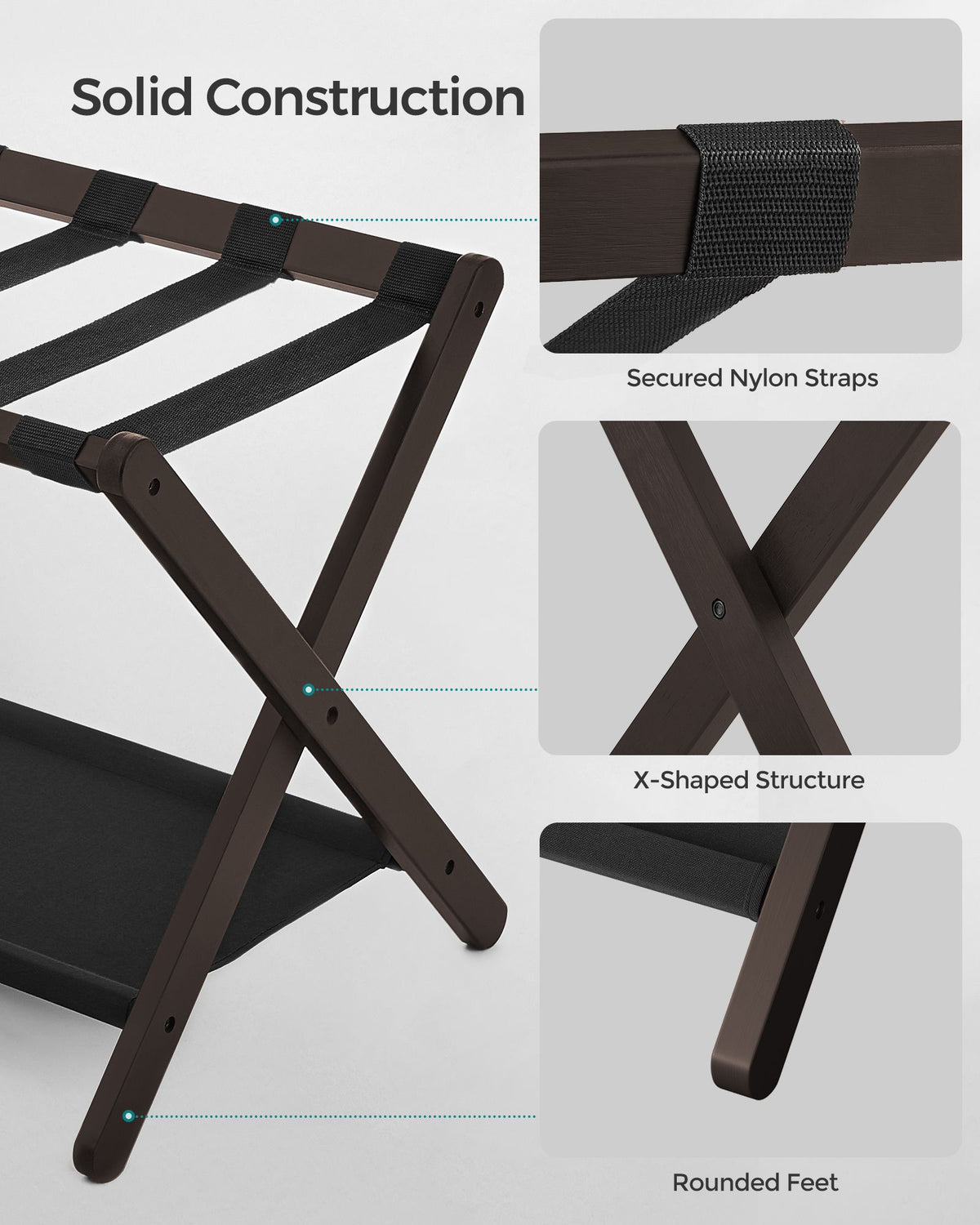 Set of 2 Folding Luggage Rack with Storage Shelf - HWLEXTRA 