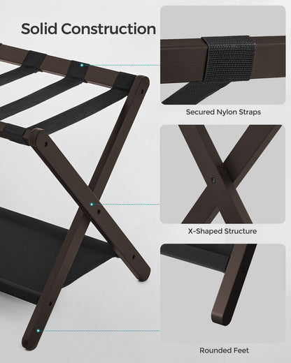 Set of 2 Folding Luggage Rack with Storage Shelf - HWLEXTRA 