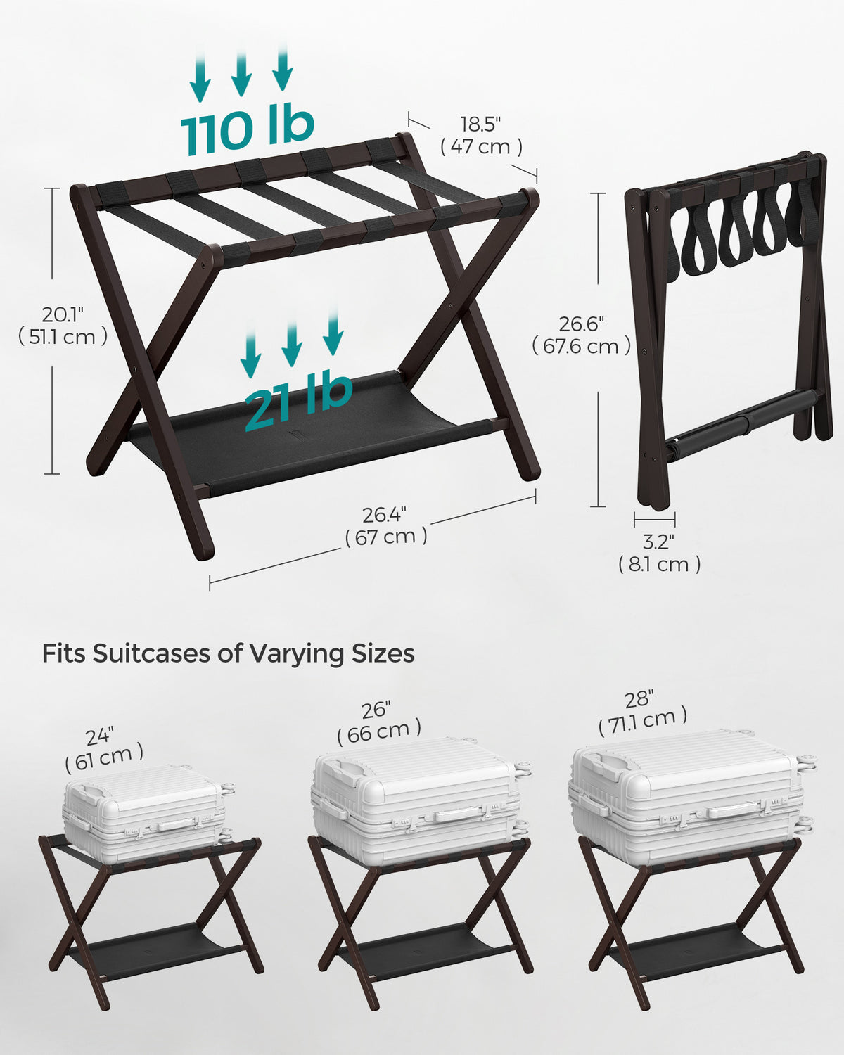 Set of 2 Folding Luggage Rack with Storage Shelf - HWLEXTRA 