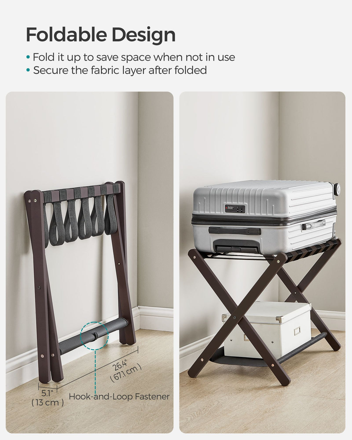 Set of 2 Folding Luggage Rack with Storage Shelf - HWLEXTRA 