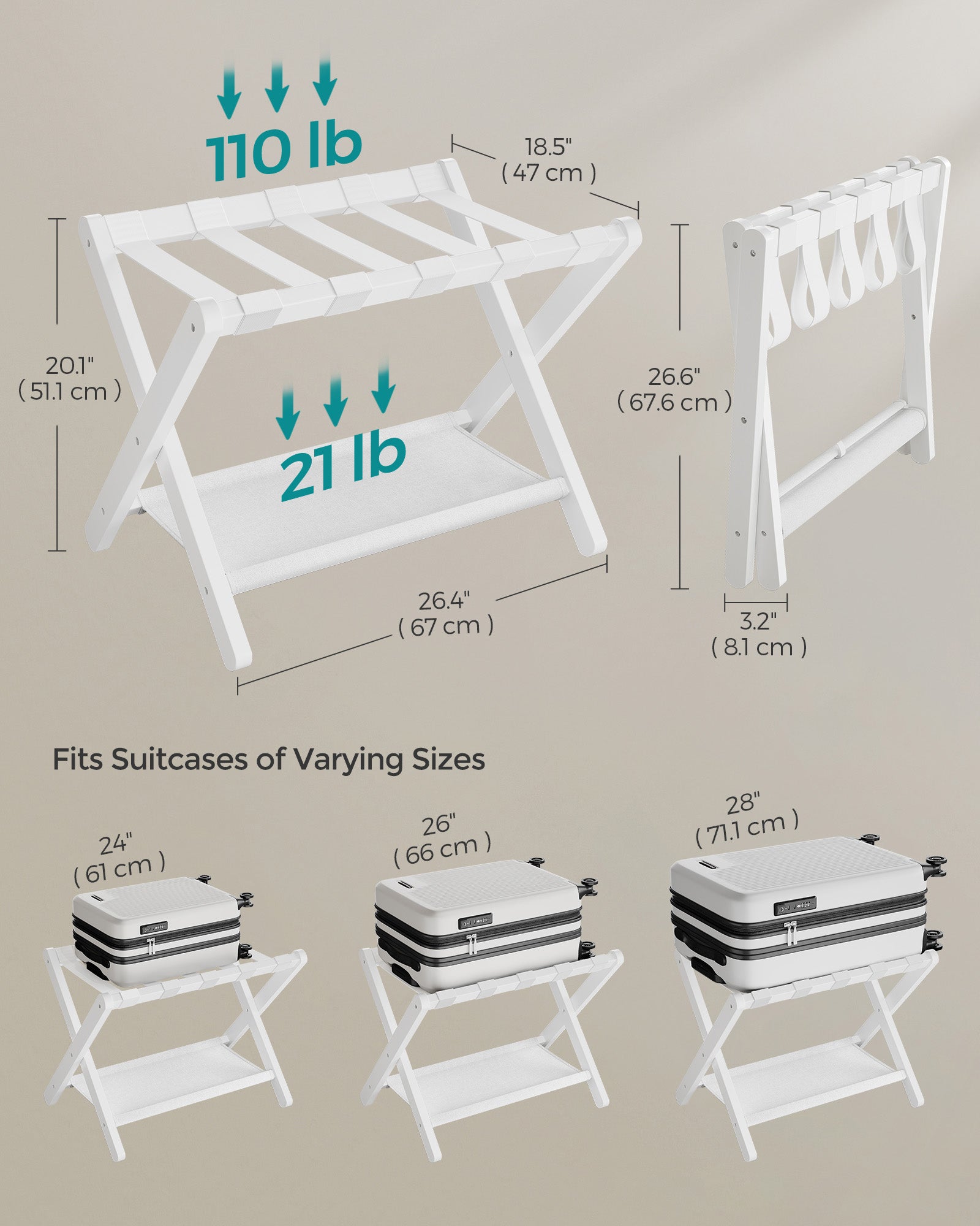 Folding Suitcase Stand with Storage Shelf - HWLEXTRA 